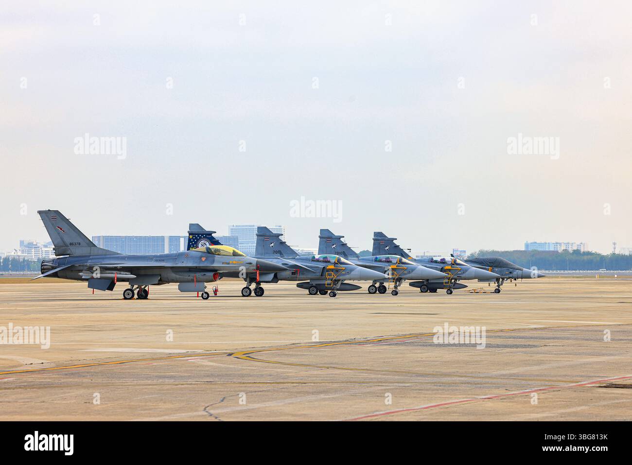 Una varietà di jet da caccia della Royal Thai Air Force all'airshow. Foto Stock
