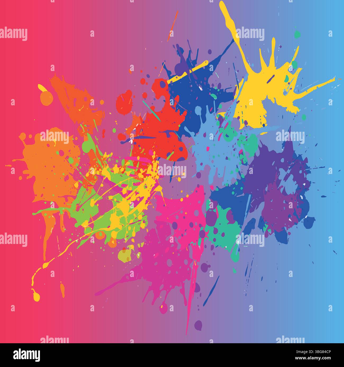 La colorata vernice astratta spruzza su sfondo sfumato con macchie d'inchiostro vivaci, spruzzi vibranti, graffiti artistici ed espressioni creative Illustrazione Vettoriale