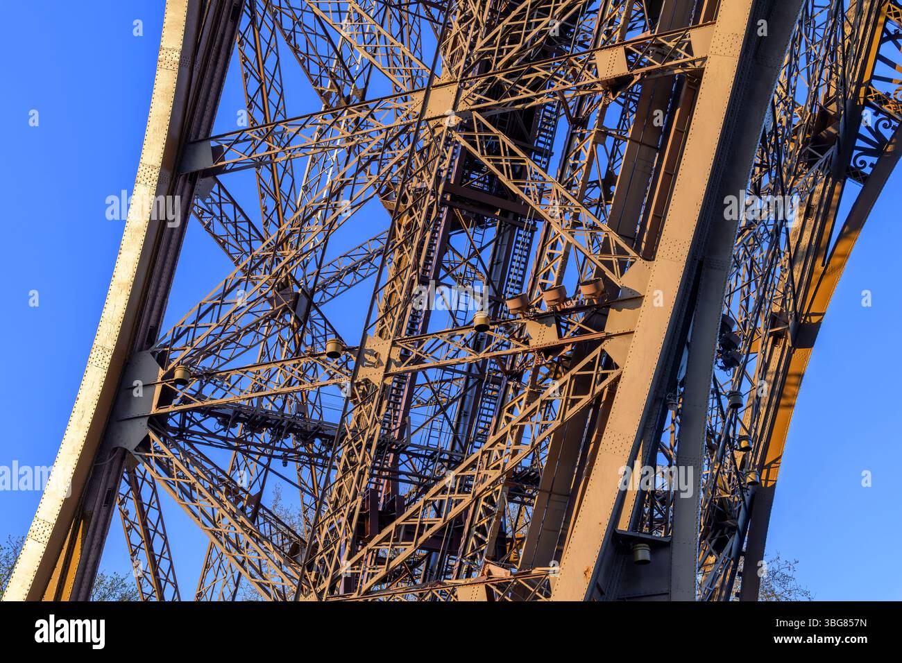 La Torre Eiffel deve essere l'edificio più iconico di Parigi. Inaugurato nel 1889, è il monumento più visitato al mondo con 7 milioni di visitatori all'anno. Foto Stock