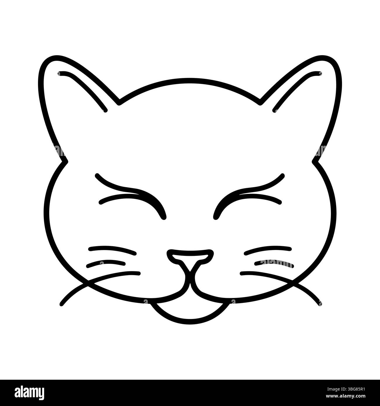 Icona gatto Kawaii, line art. Bella faccia animale, doodle. Design vettoriale disegnato a mano per bambini Illustrazione Vettoriale