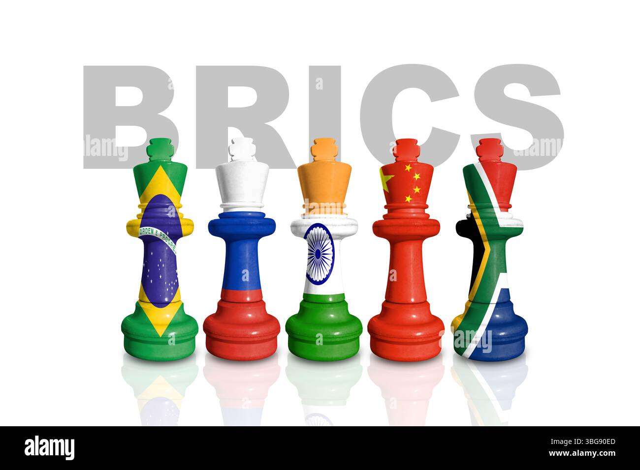 BRICS è un gruppo di potenti stati emergenti. Scacchi fatti con bandiere dei paesi BRICS Foto Stock