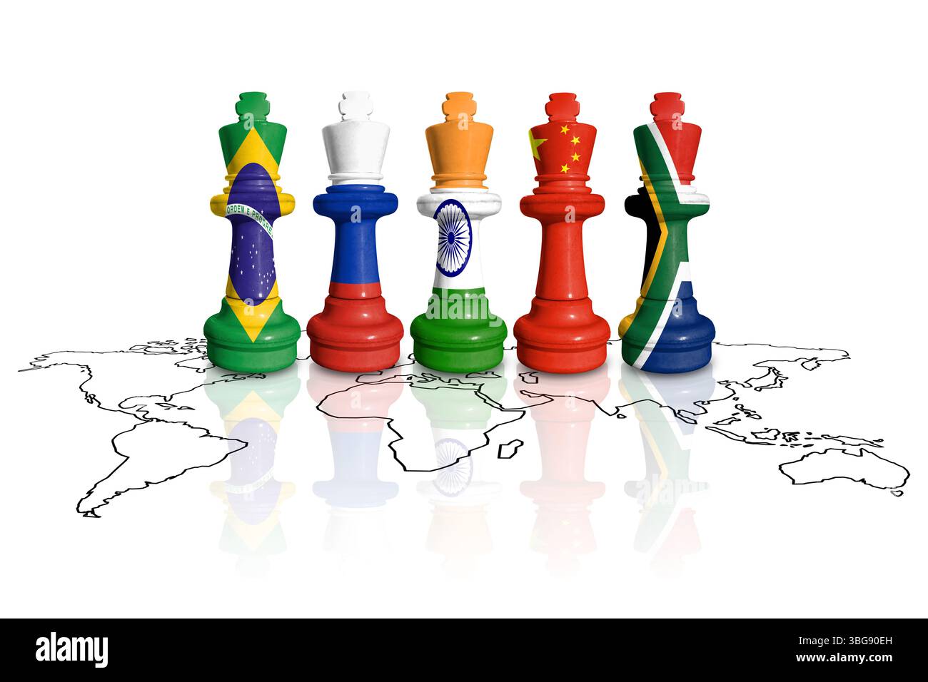 BRICS è un gruppo di potenti stati emergenti. Scacchi fatti con bandiere dei paesi BRICS Foto Stock