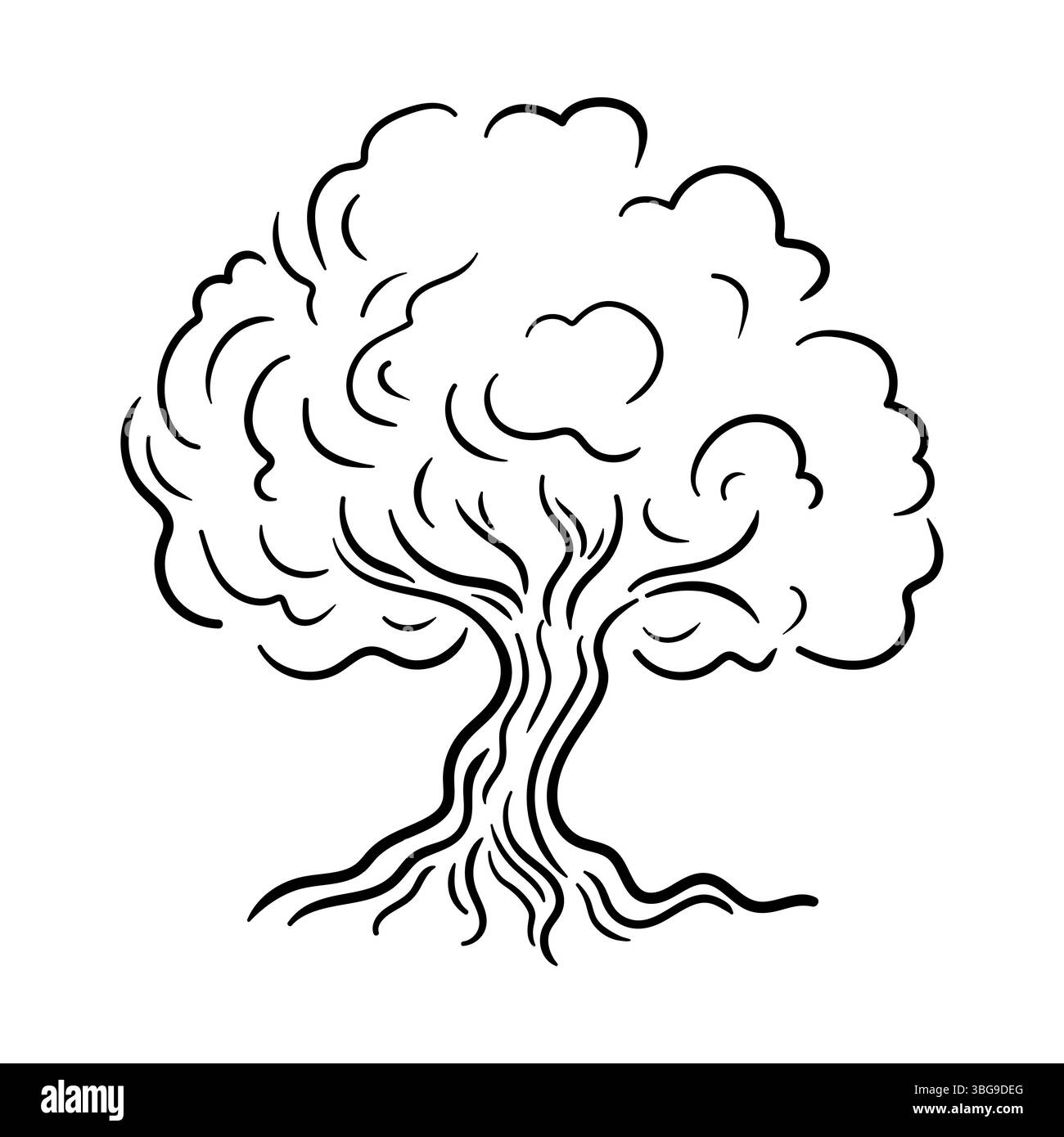 Un'illustrazione vettoriale in stile schizzo di un albero che mostra dettagli intricati nei suoi rami e foglie. Questa opera d'arte cattura la bellezza della natura con Illustrazione Vettoriale