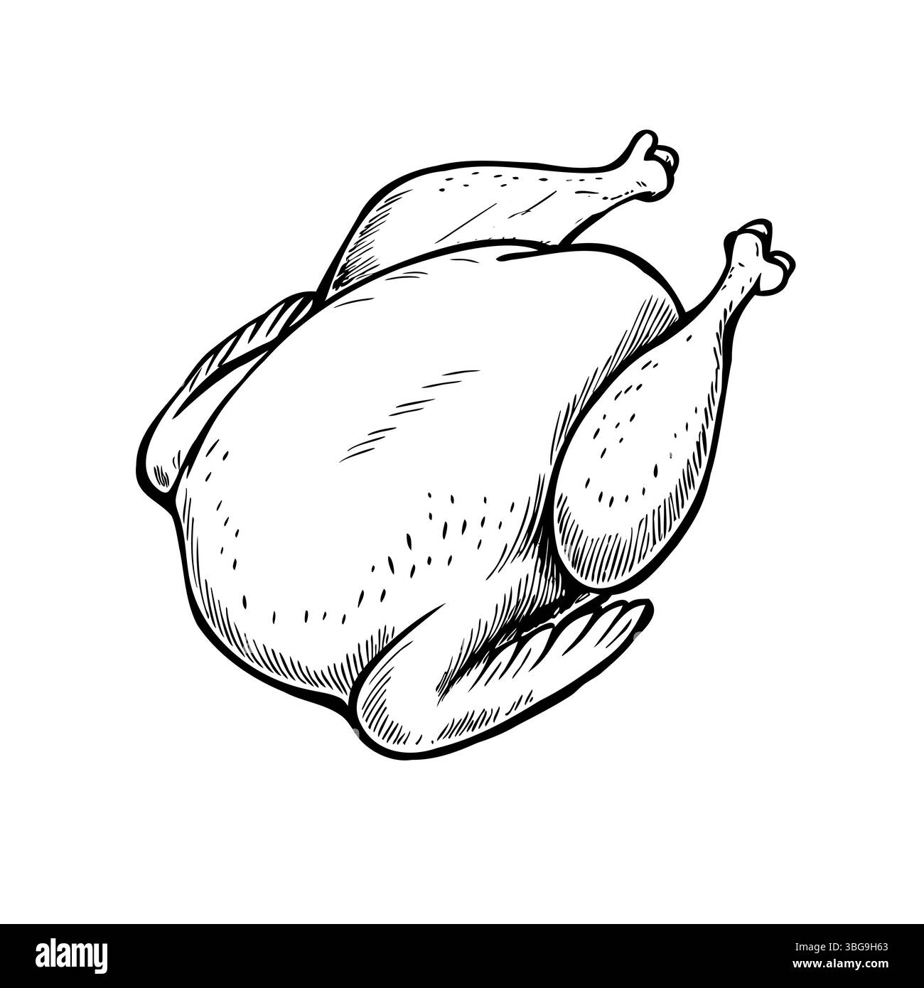 Pollo intero crudo con pelle e gambe visibili, presentato su uno sfondo semplice. Ideale per temi culinari o legati al cibo. Illustrazione Vettoriale