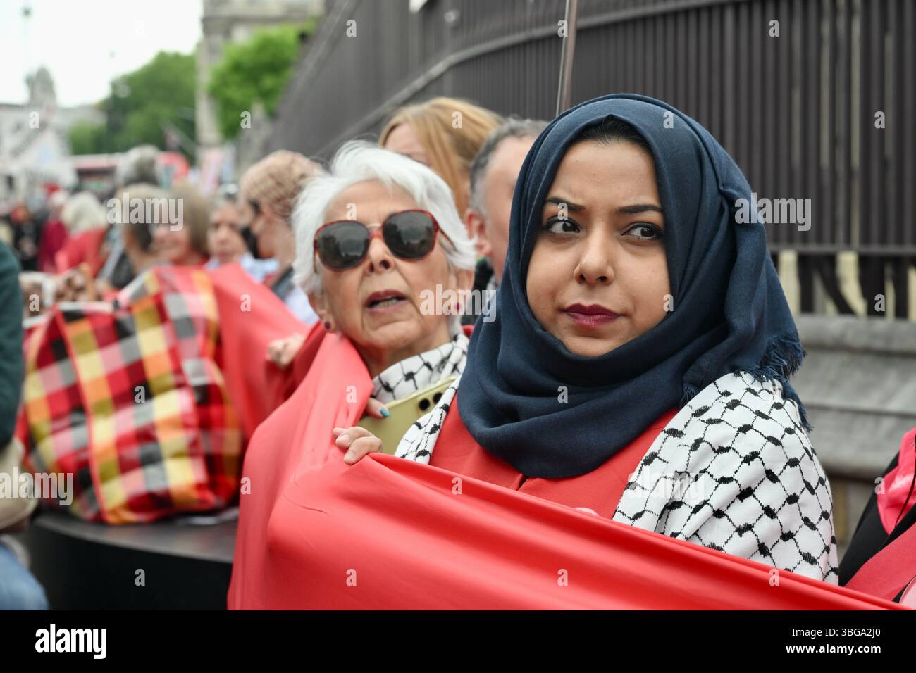 Londra, Regno Unito. Una protesta della linea Rossa per la Palestina in qualità di attivisti ha circondato le camere del Parlamento a Westminster per chiedere un embargo sulle armi e sanzioni contro Israele per alleviare la terribile situazione a Gaza. Crediti: michael melia/Alamy Live News Foto Stock