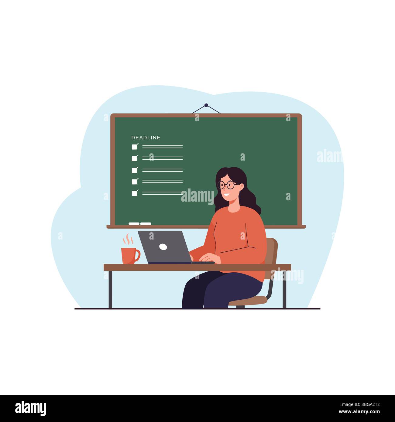 Immagine che mostra il funzionamento a casa in stile piatto vettoriale. Carriera online. Illustrazione dello spazio di coworking Illustrazione Vettoriale