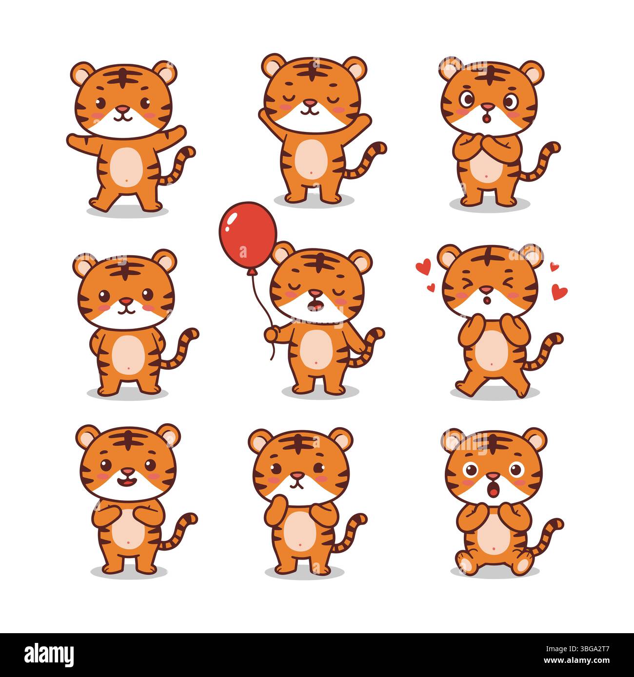 Simpatico personaggio tigre coinvolto in un diverso set di vettori di attività Illustrazione Vettoriale