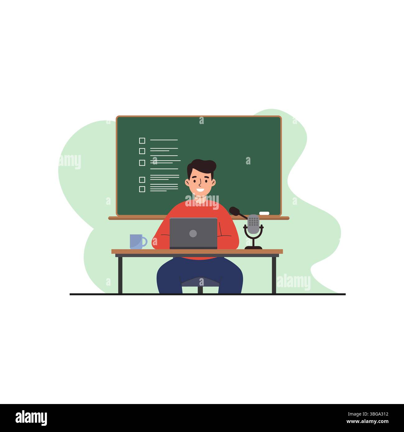 Immagine che mostra il funzionamento a casa in stile piatto vettoriale. Carriera online. Illustrazione dello spazio di coworking Illustrazione Vettoriale