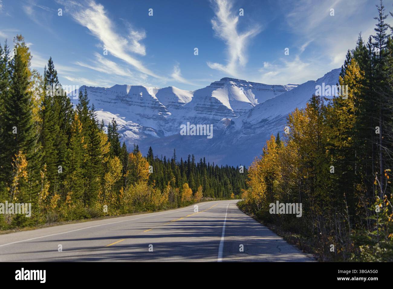 Splendido paesaggio autunnale in montagna sullo sfondo del Jasper National Park nel Canada occidentale Foto Stock