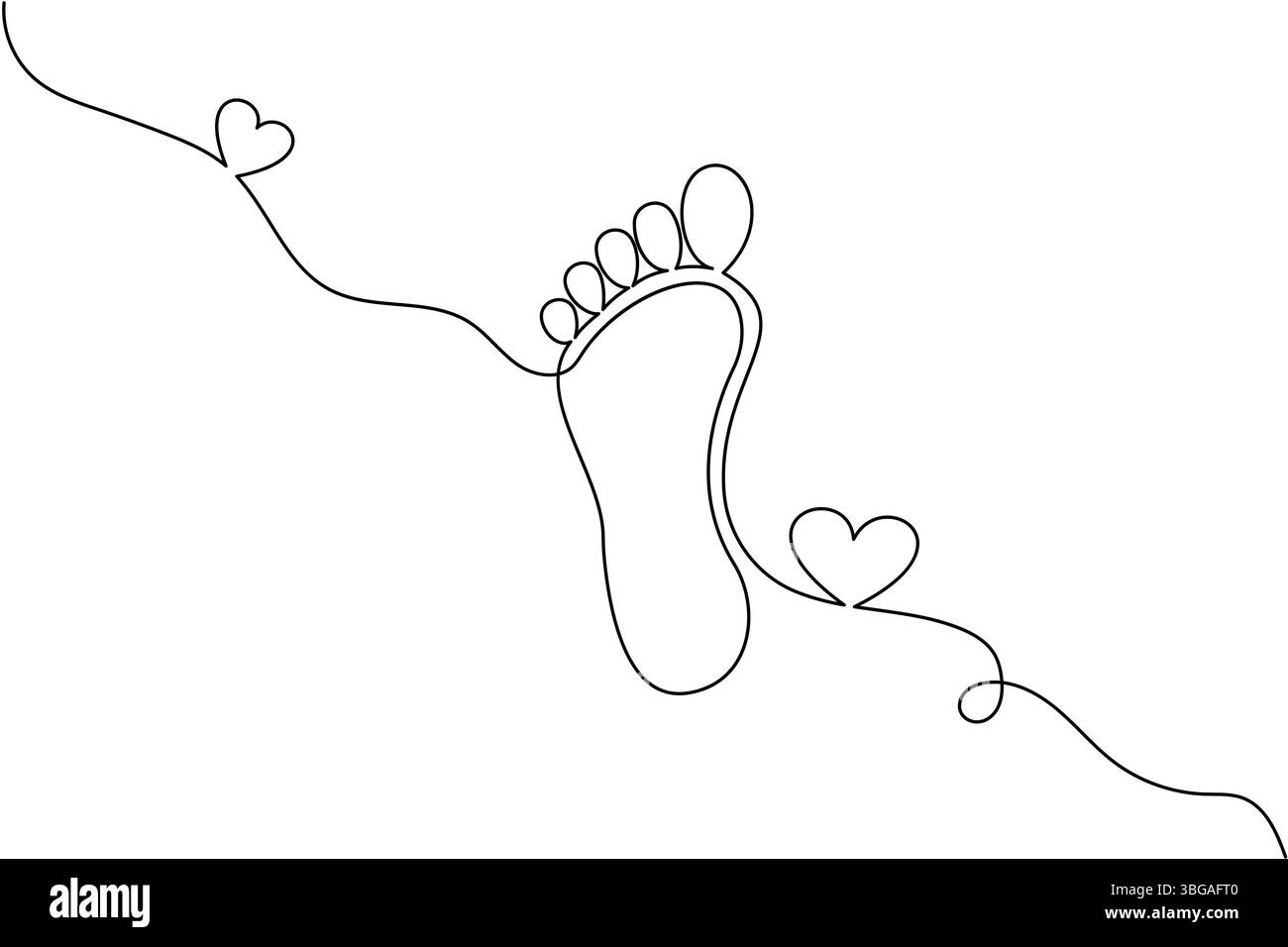 Suola per piede, disegno continuo su una linea di disegno vettoriale del contorno isolato, sfondo bianco e nero Illustrazione Vettoriale
