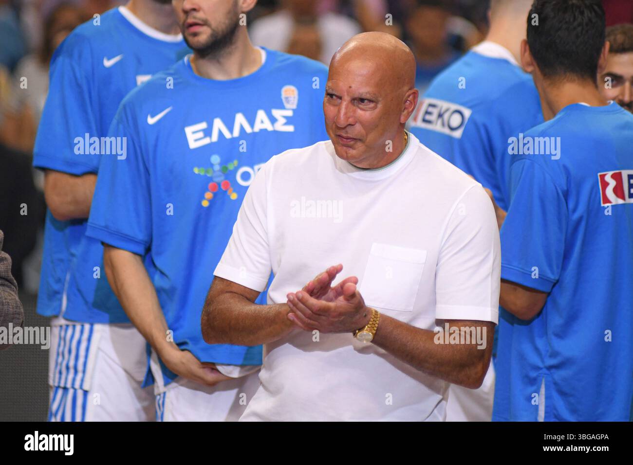 Nikos Gallis, la leggenda greca del basket. Cerimonia della maglia di ritiro, dalla nazionale. Foto Stock