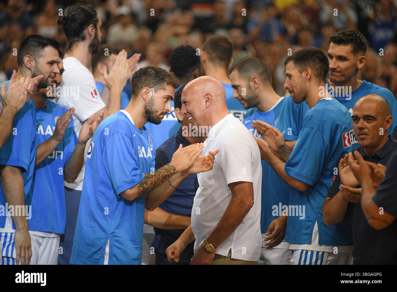 Nikos Gallis, la leggenda greca del basket. Cerimonia della maglia di ritiro, dalla nazionale. Foto Stock