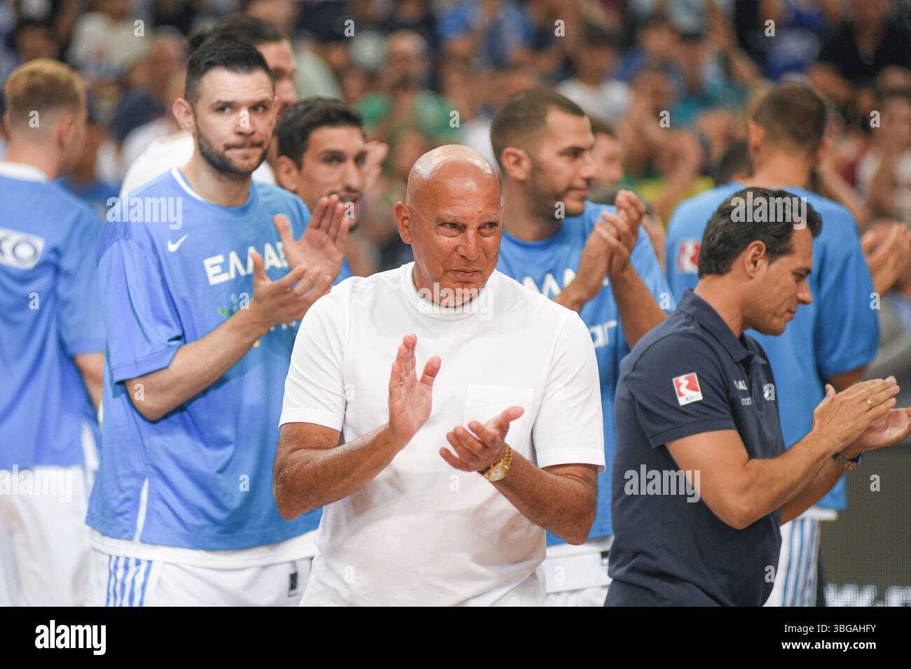 Nikos Gallis, la leggenda greca del basket. Cerimonia della maglia di ritiro, dalla nazionale. Foto Stock