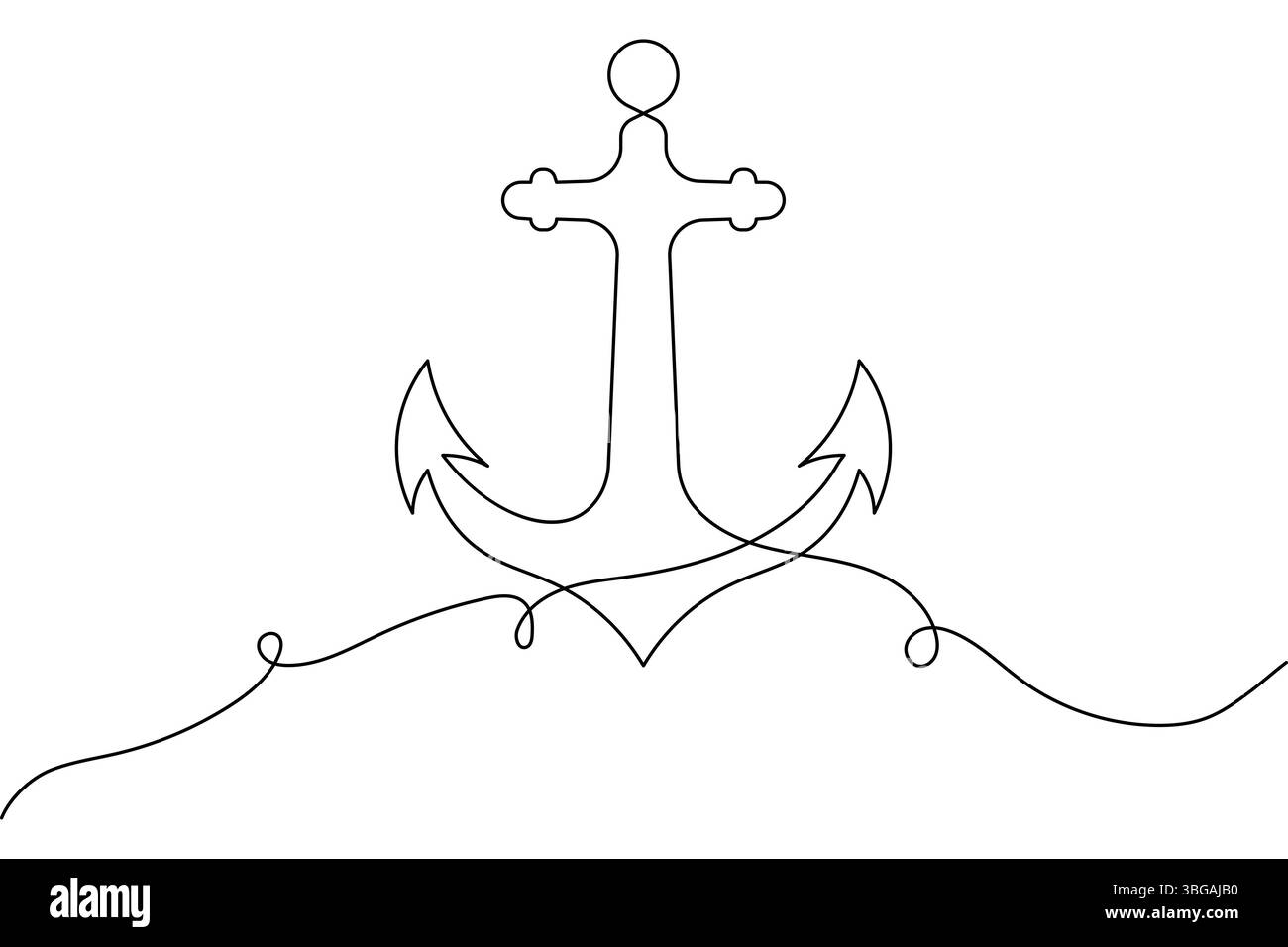 Spedire l'ancoraggio continuo di una linea e illustrazione vettoriale minimalista Illustrazione Vettoriale