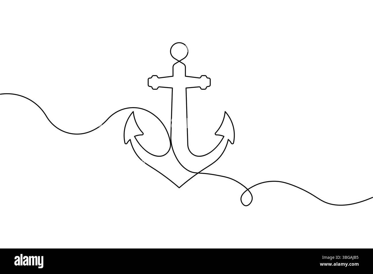Spedire l'ancoraggio continuo di una linea e illustrazione vettoriale minimalista Illustrazione Vettoriale