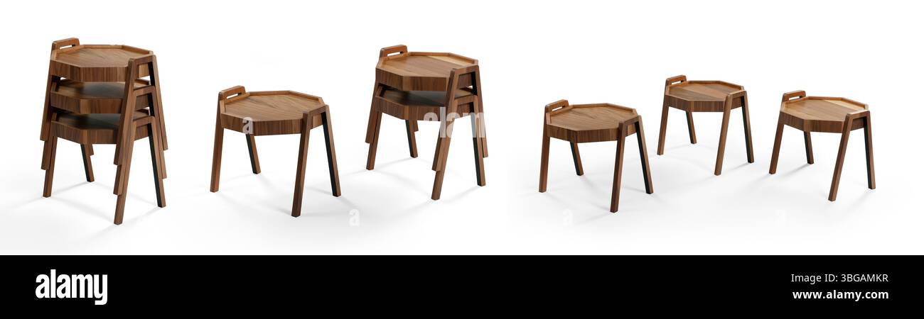 tavolino isolato su sfondo bianco. angolo diverso Foto Stock