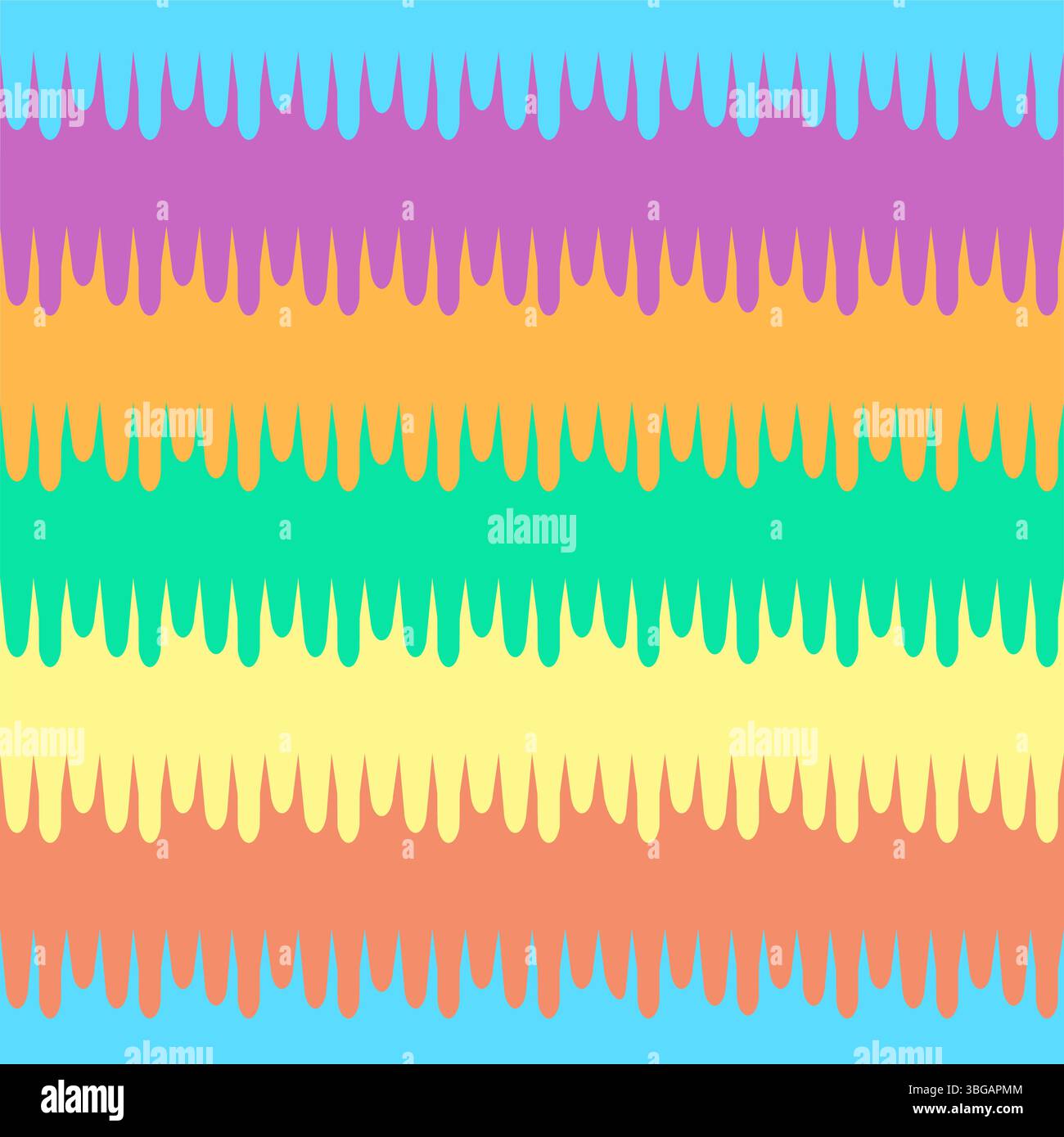Vivace motivo vettoriale senza cuciture con bande orizzontali colorate con effetti gocciolanti. Questo design contemporaneo sfoggia una palette arcobaleno con e. Illustrazione Vettoriale