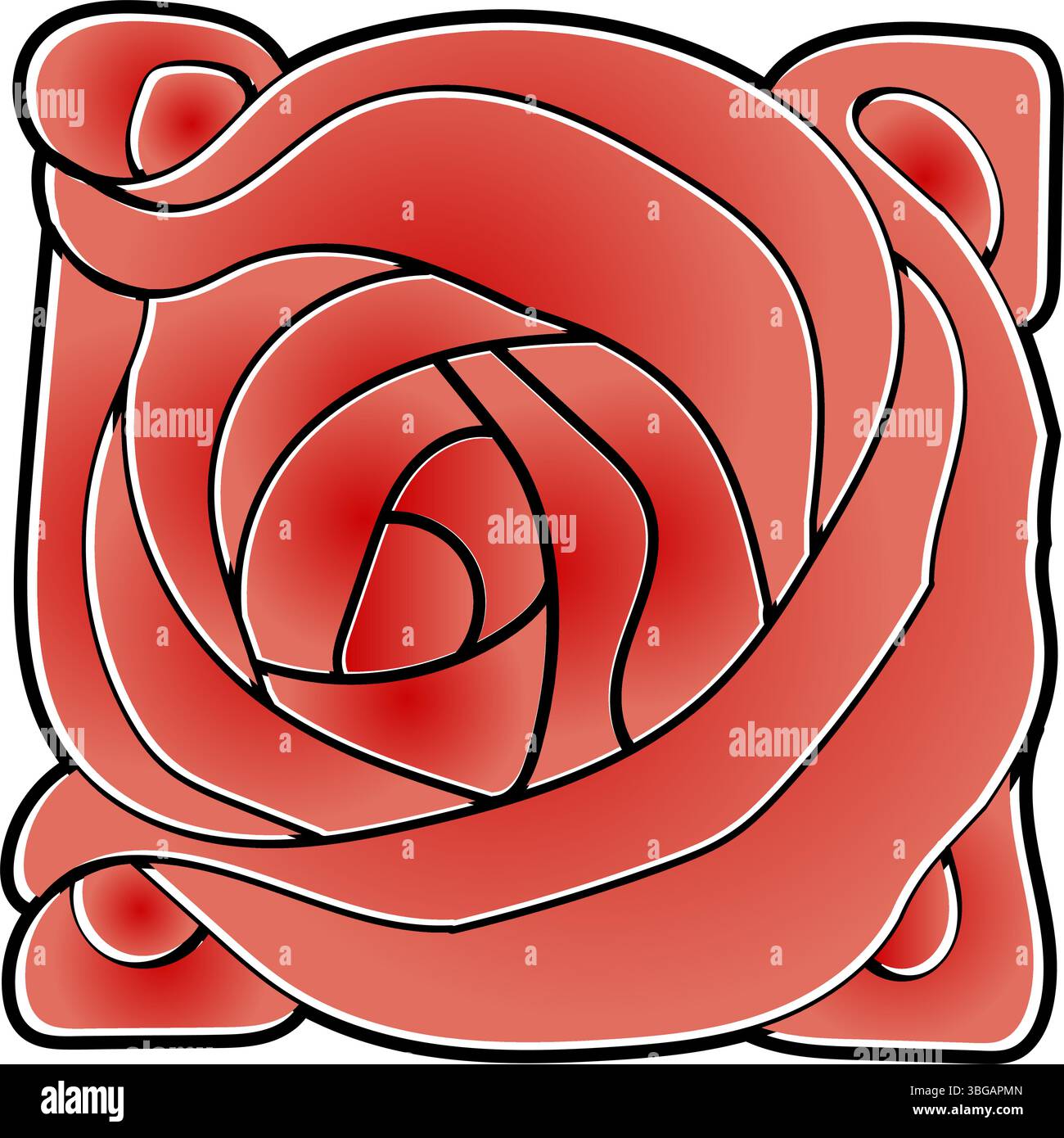 Un vivace motivo rosa stilizzato viola e rosso con contorni neri. Questo design floreale geometrico contemporaneo crea un Illustrazione Vettoriale