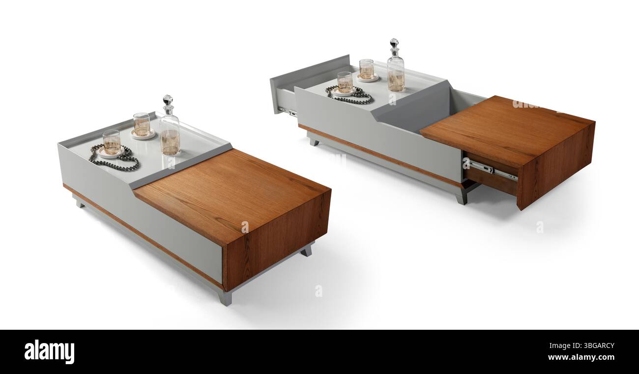 tavolino isolato su sfondo bianco. tavolino da caffè in legno Foto Stock