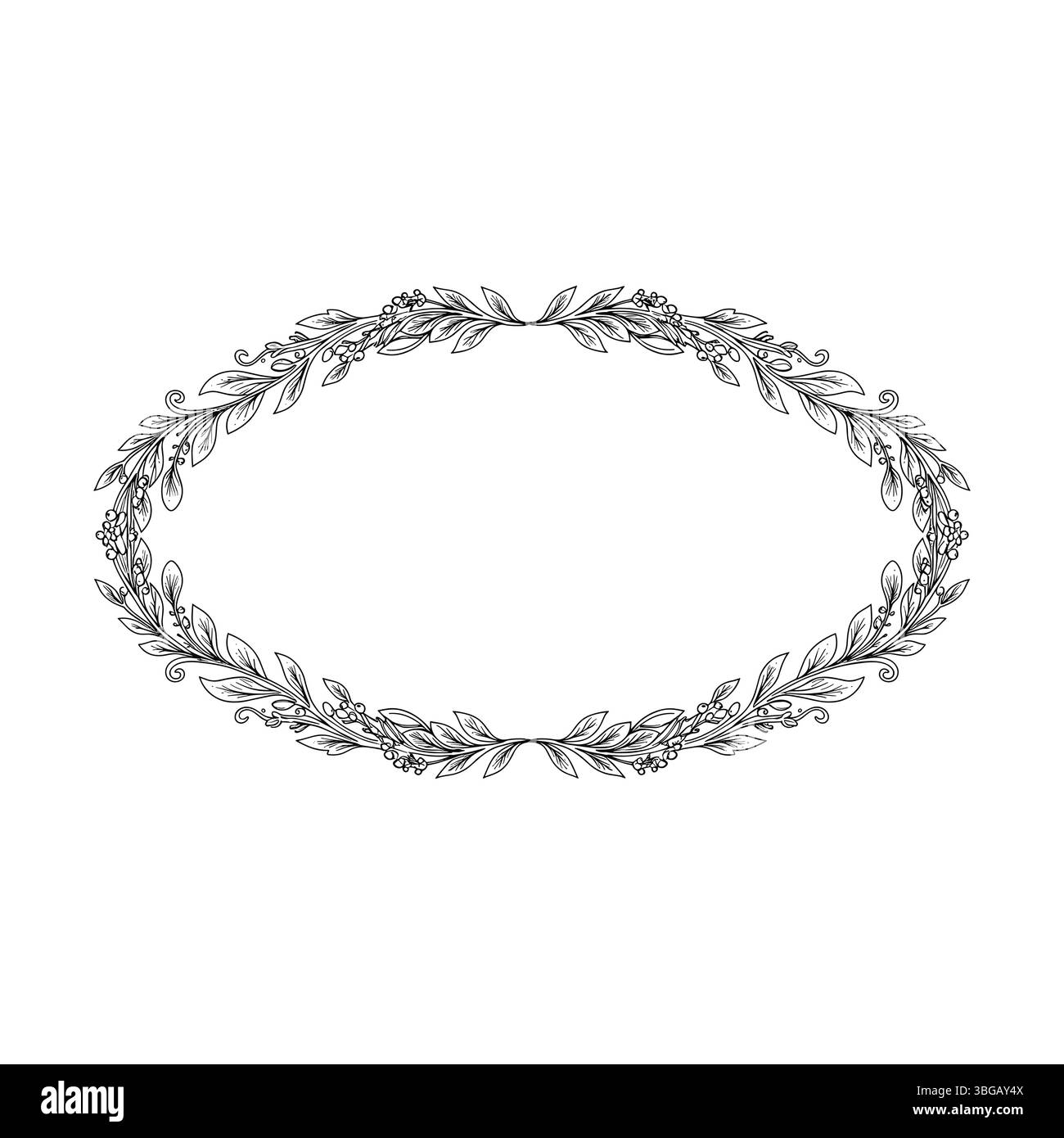 Montature floreali con silhouette di rami, foglie e fiori. Eleganti e delicati bordi botanici e corone disegnate a mano. Elementi isolati vettoriali per Illustrazione Vettoriale