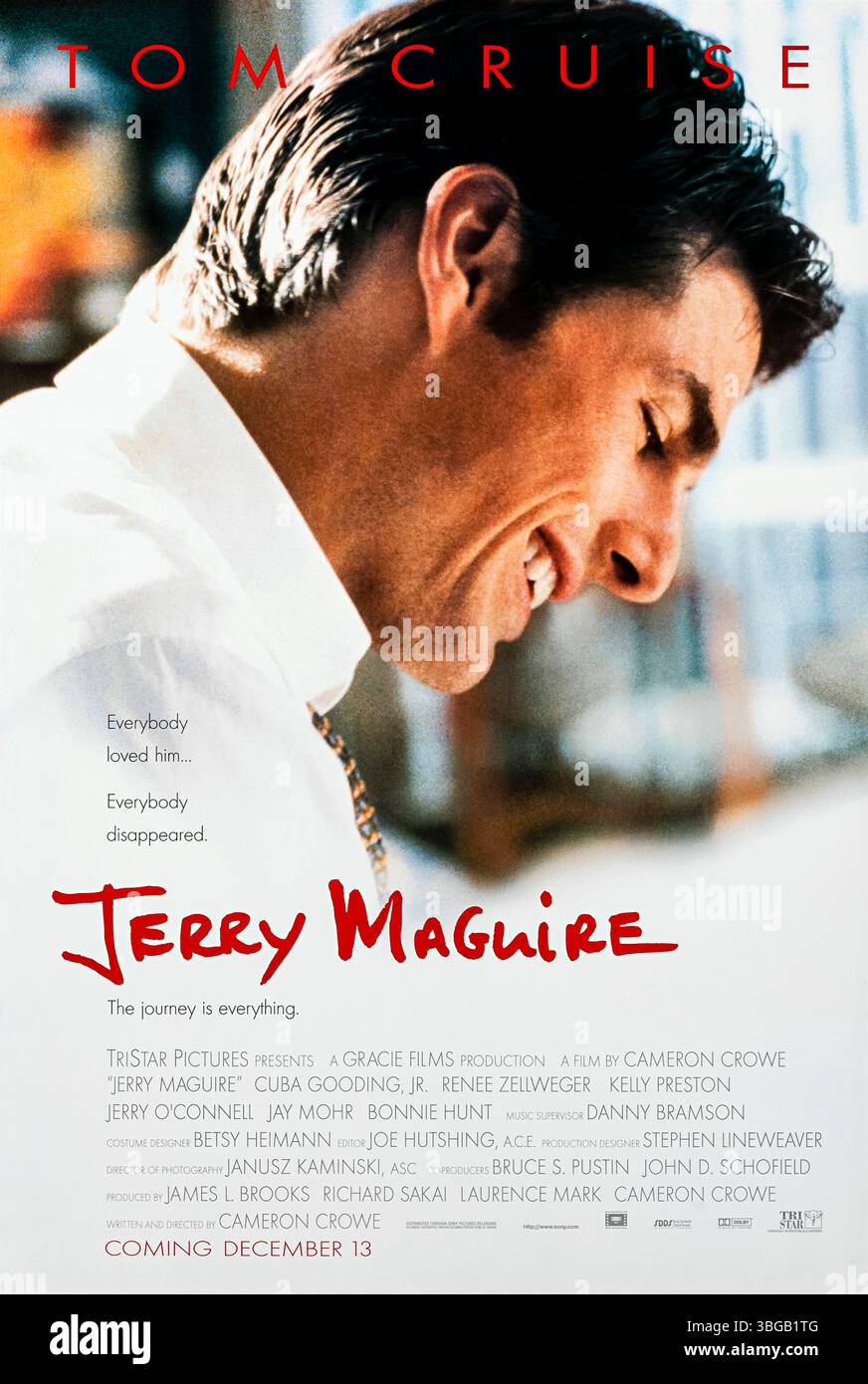 Jerry Maguire (1996) diretto da Cameron Crowe e interpretato da Tom Cruise, Cuba Gooding Jr. E Renée Zellweger. Un agente sportivo vive una crisi di coscienza, rischiando la sua carriera e le sue relazioni per riscoprire i suoi valori in questo sentimentale dramma romantico. Fotografia di un poster originale USA a un foglio SOLO PER USO EDITORIALE. Crediti: BFA / TriStar Pictures Foto Stock