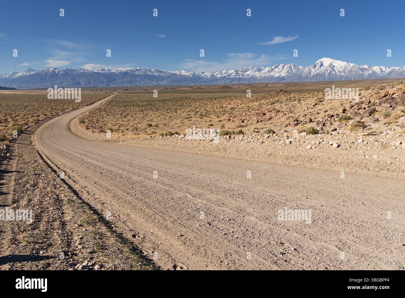 Fish Slough Road è una strada sterrata rurale che attraversa la Owens Valley sotto le Sierra Nevada Mountains a nord di Bishop California Foto Stock