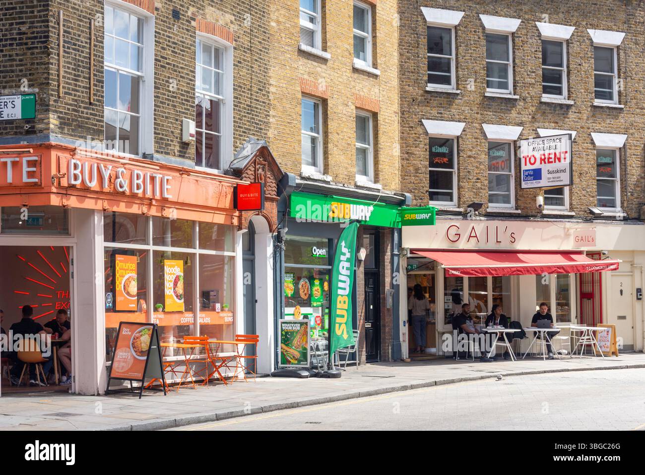 Fast food, Cowcross Street, Clerkenwell, London Borough of Islington, Greater London, England, Regno Unito Foto Stock