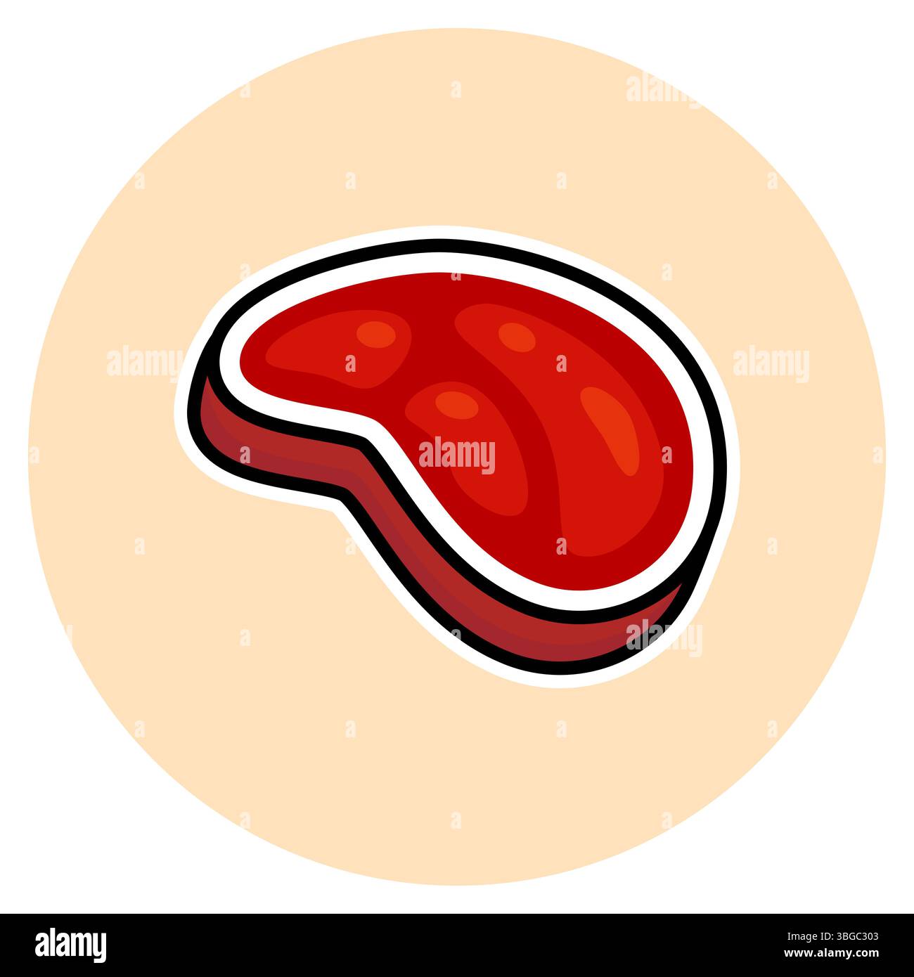 Un'icona dettagliata di una fetta di carne rossa fresca, perfetta per l'uso in cibi, macellerie e design culinari. Illustrazione Vettoriale