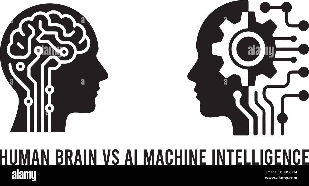 Human Brain vs ai – Concept Design di confronto tra intelligenza mentale e macchina Illustrazione Vettoriale