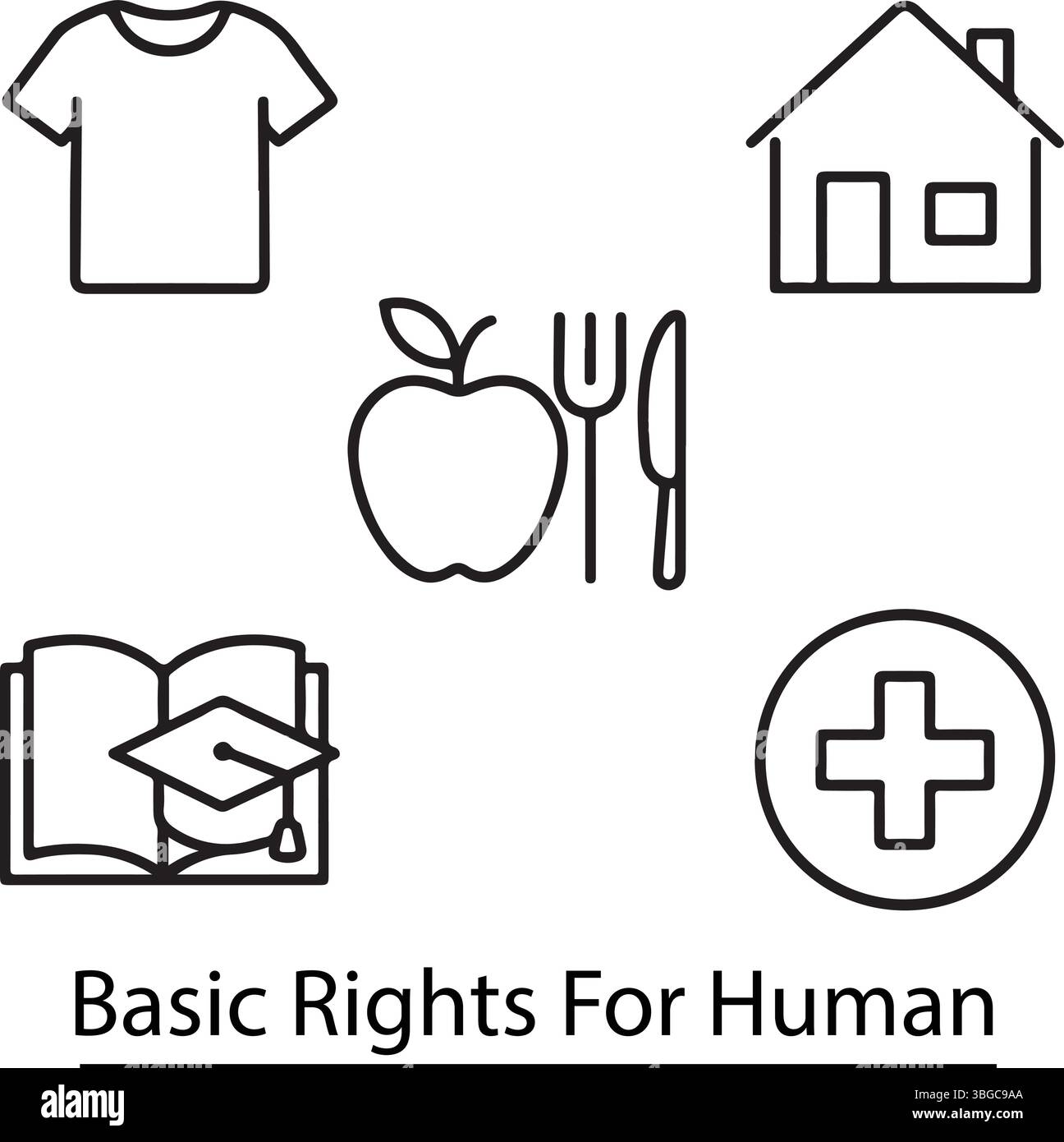Set vettore icone diritti umani di base Illustrazione Vettoriale