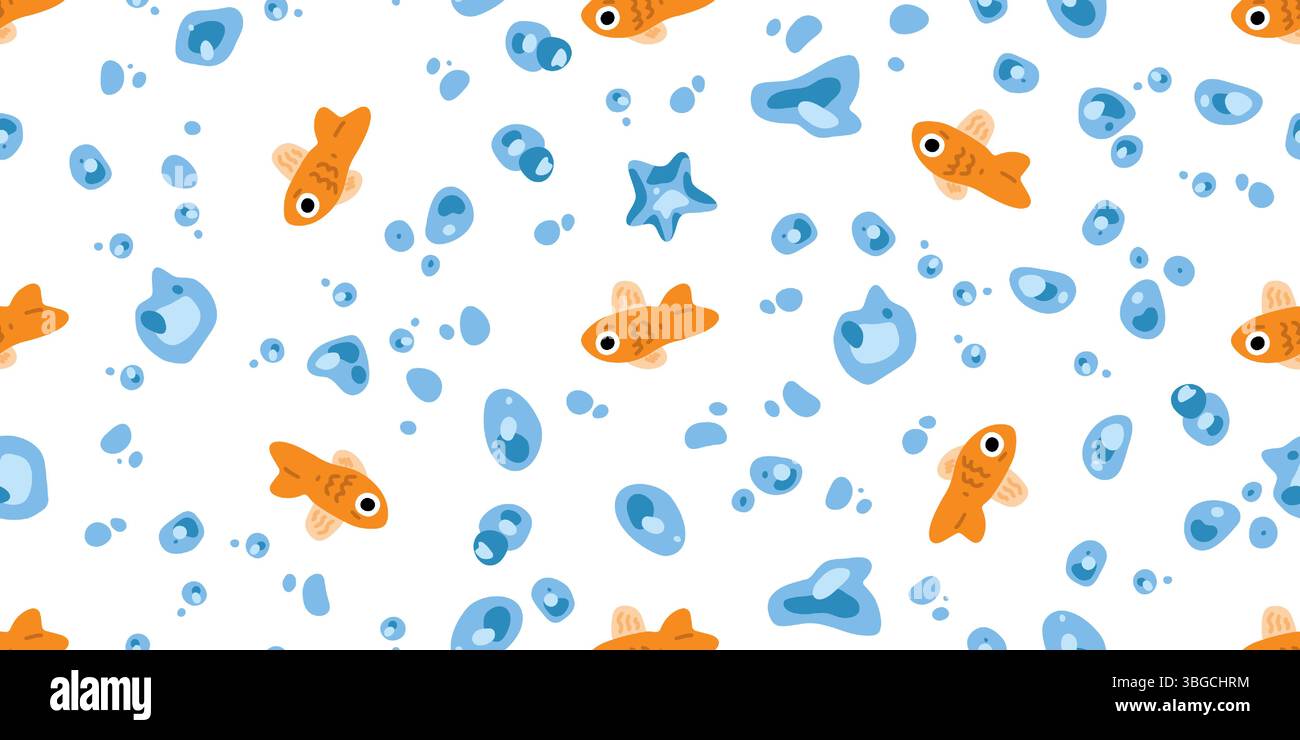 Motivo a bolle di pesce di cartone animato senza cuciture Illustrazione Vettoriale