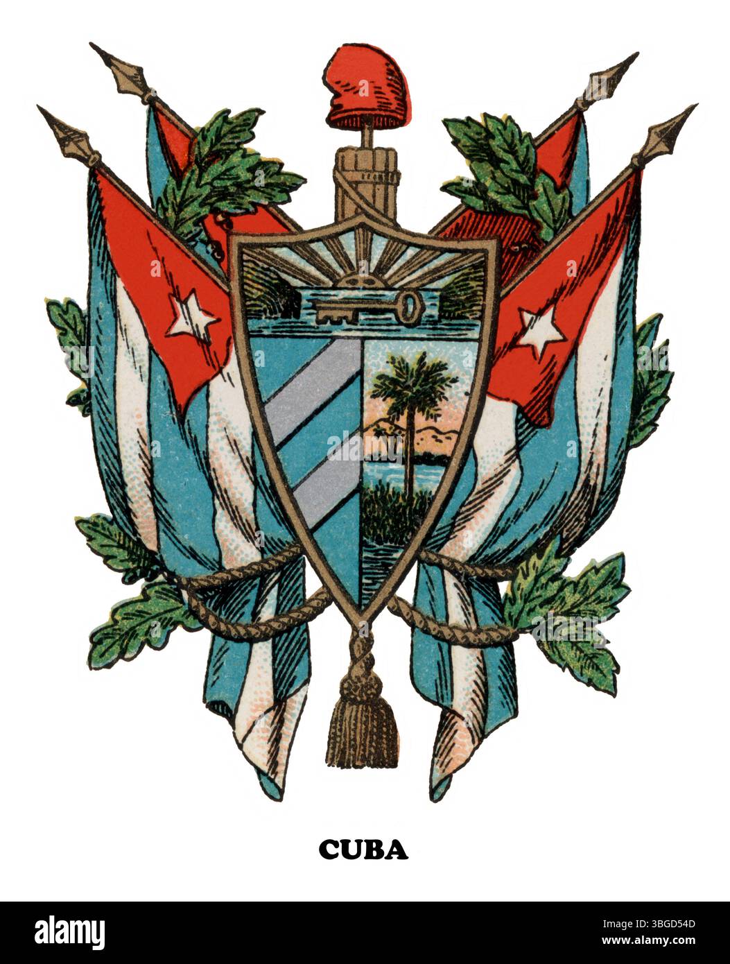 Heráldica. Escudo de Cuba. Grabado de 1900. Foto Stock