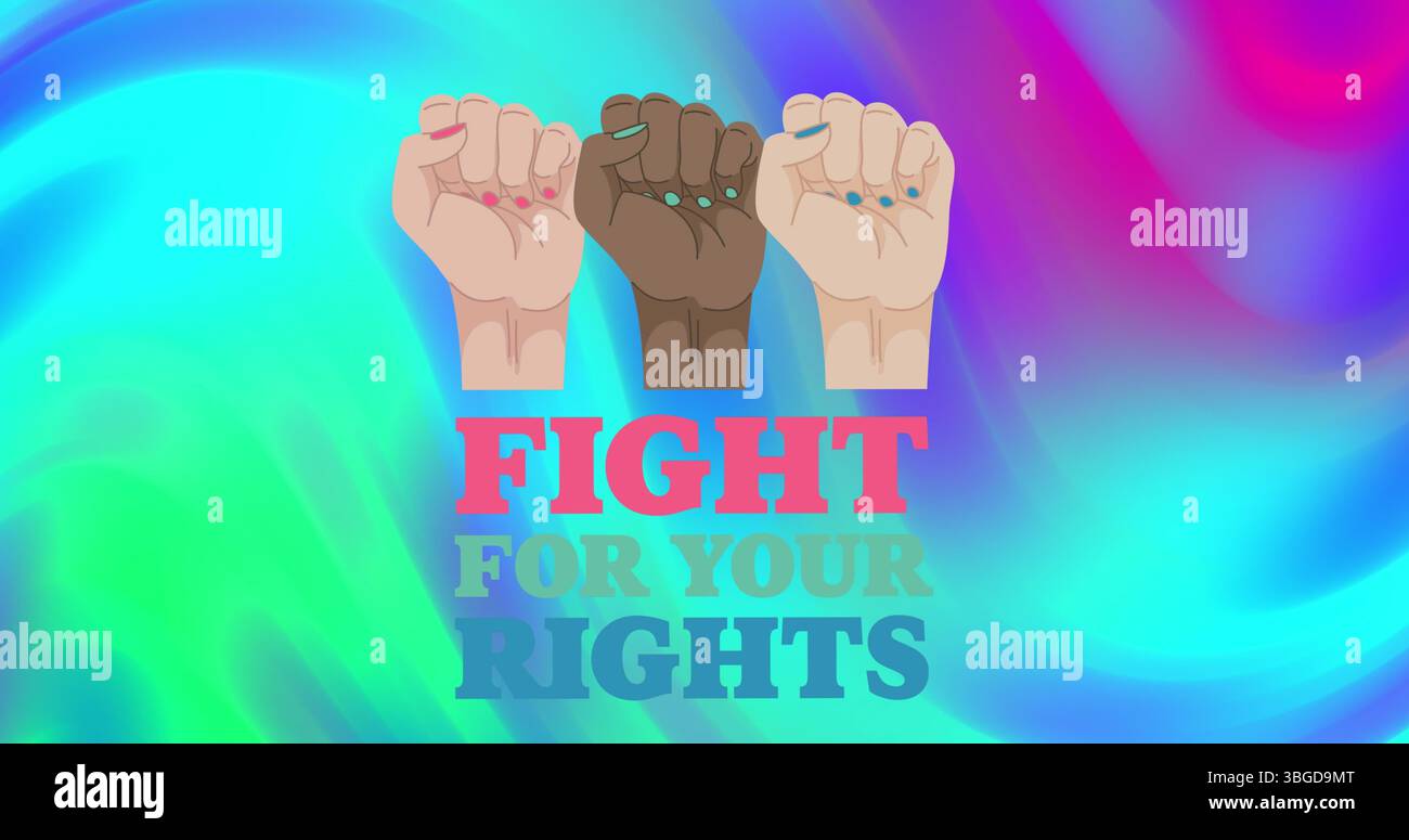 Immagine di lotta con il testo e le forme dei tuoi diritti su uno sfondo colorato Foto Stock