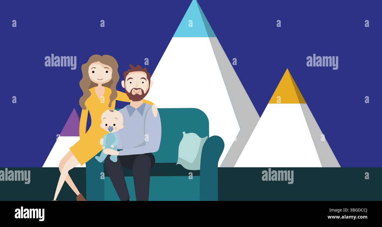 Immagine dell'icona della famiglia felice sulle montagne Foto Stock