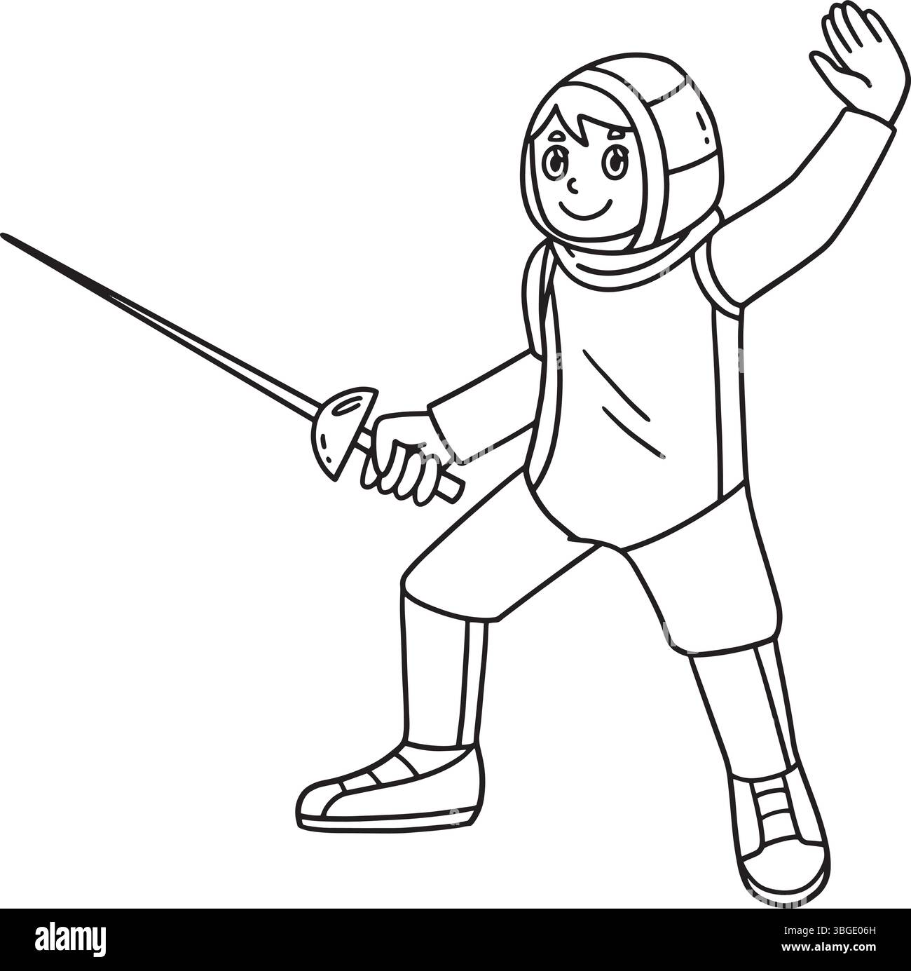 Scherma maschio Fencer EN Garde Position isolato Illustrazione Vettoriale