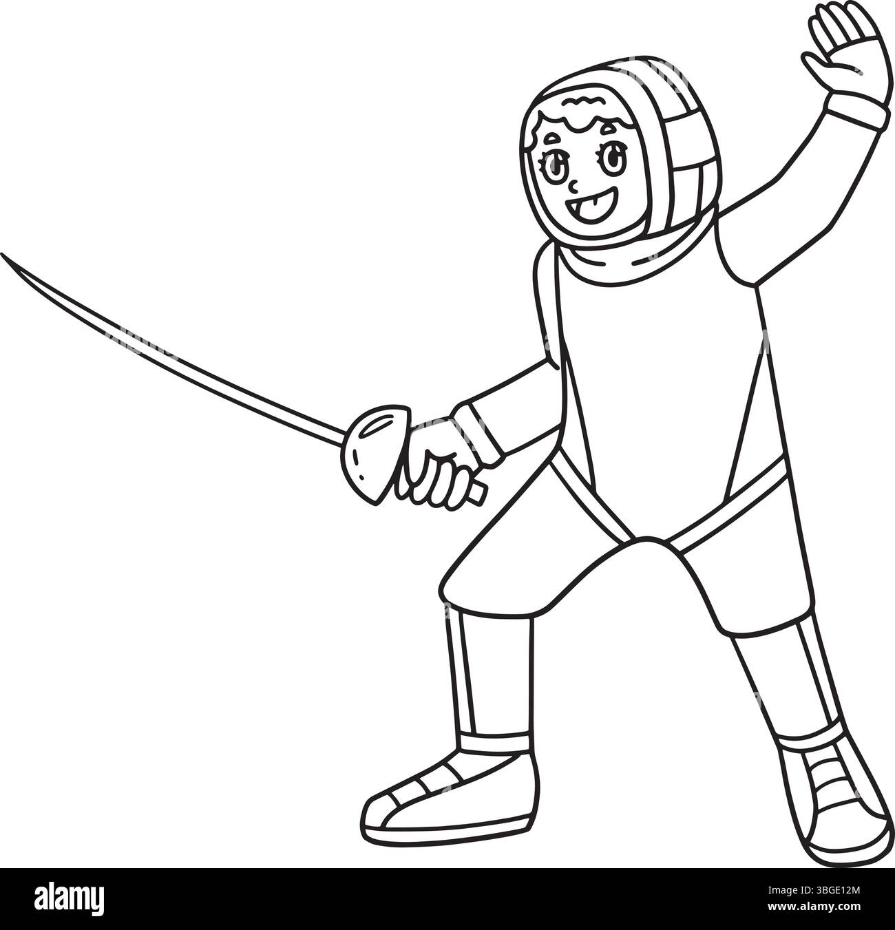 Scherma femmina scherma EN Garde posizione isolata Illustrazione Vettoriale