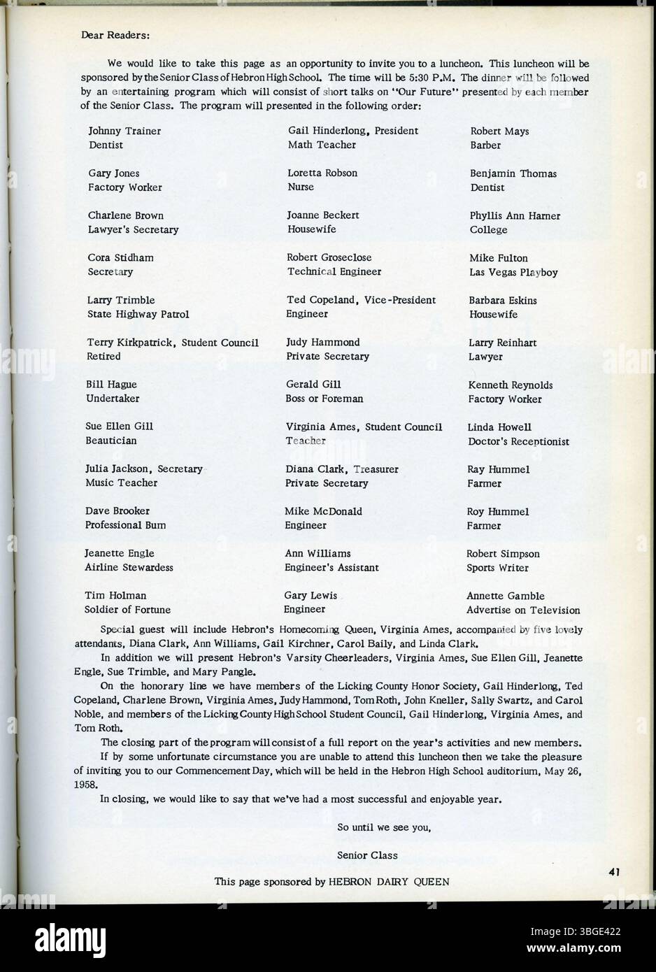 Il Lickingana Yearbook del 1958 documenta l'anno accademico di diverse scuole superiori della contea di Licking, tra cui Johnstown, Utica e Alexandria, catturando le esperienze degli studenti. Foto Stock