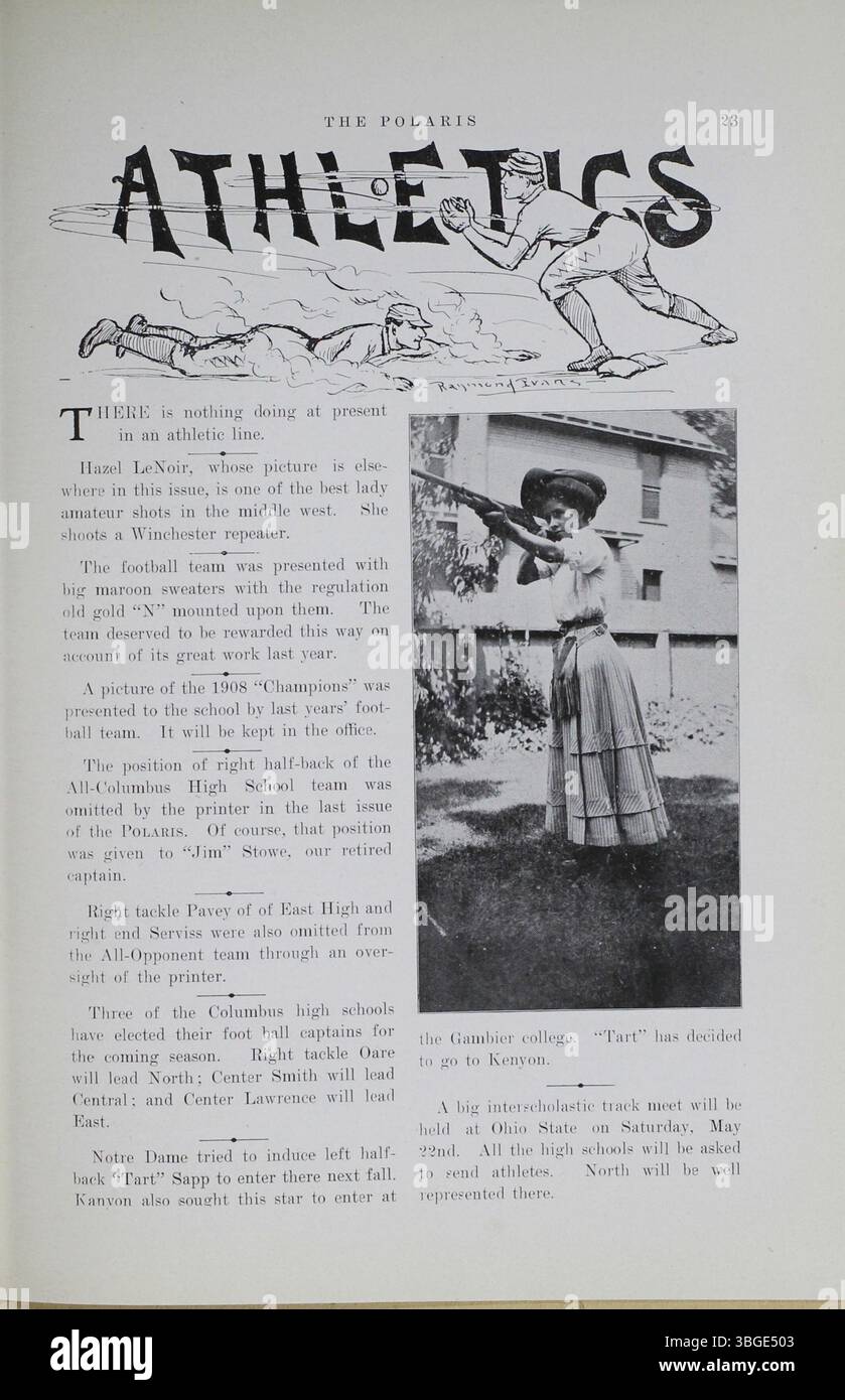 L'annuario della North High School del 1909, 'The Polaris', Vol. 8, No. 3, Valentine Number, mette in evidenza la storia della scuola. Charles D. Everett divenne preside nel 1893 e guidò per oltre 35 anni. L'edificio originale della North High School, progettato da Frank L. Packard, fu costruito tra il 1892-1893 al 100 West 4th Avenue in stile neoromanico. L'edificio è stato sostituito da una nuova struttura nel 1924. Foto Stock L'annuario della North High School del 1909, 'The Polaris', Vol. 8, No. 3, Valentine Number, mette in evidenza la storia della scuola. Charles D. Everett divenne preside nel 1893 e guidò per oltre 35 anni. L'edificio originale della North High School, progettato da Frank L. Packard, fu costruito tra il 1892-1893 al 100 West 4th Avenue in stile neoromanico. L'edificio è stato sostituito da una nuova struttura nel 1924. Foto Stock