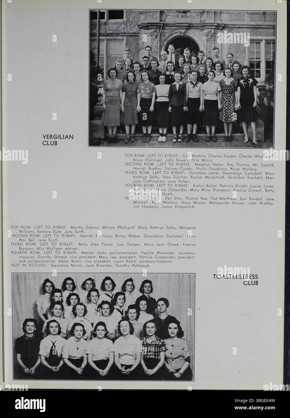 Questa pagina di 1939 dell'annuario della North High School, The Memory Book, mette in evidenza gli eventi storici chiave. La North High School, originariamente situata sulla West 4th Avenue, è stata progettata da Frank L. Packard. La scuola si trasferì nel 1924 a East Arcadia Avenue, dove continuò le sue attività fino al 1979. Dopo la chiusura, l'edificio fu riutilizzato nel 2012 come Columbus International High School. Foto Stock