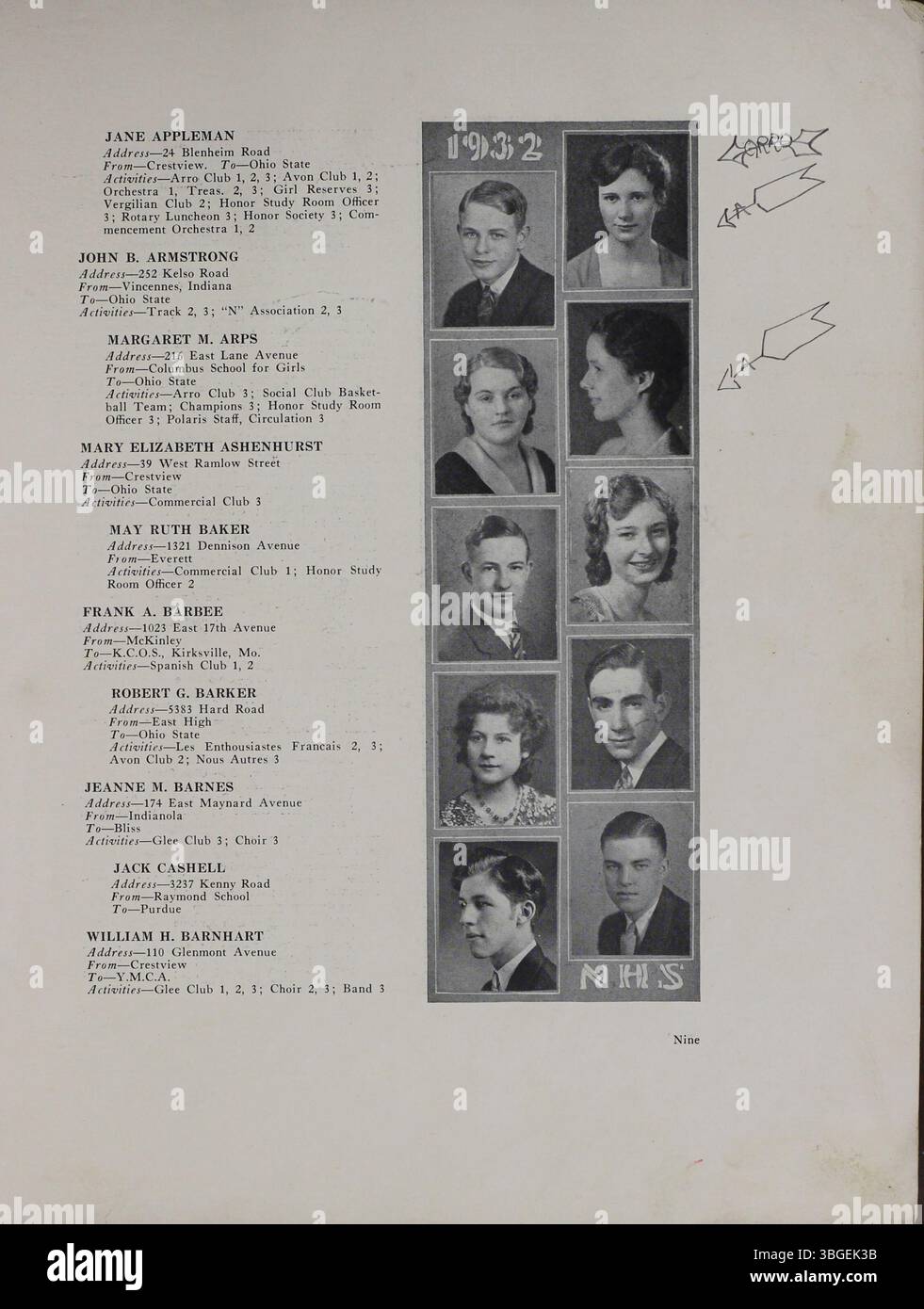 Nel 1932, l'annuario "The Polaris Senior Memory Book" ha catturato la storia della North High School, incluso il design architettonico del suo originale edificio in stile romanico al 100 West 4th Avenue. Progettato da Frank L. Packard, l'edificio fu completato nei primi anni '1890 Nel 1924 fu aperto un nuovo edificio scolastico a East Arcadia Avenue. L'edificio originale fu infine sostituito e riutilizzato come parte del campus della Columbus International High School. Foto Stock