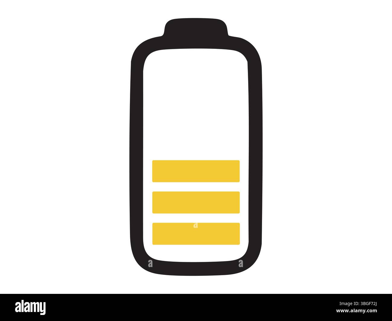 Icona con contorno nero della batteria parzialmente carica con barre gialle isolate su sfondo bianco. Concetto di indicatore di alimentazione, livello di energia, avanzamento della ricarica, mostra lo stato di carica della batteria. Illustrazione Vettoriale