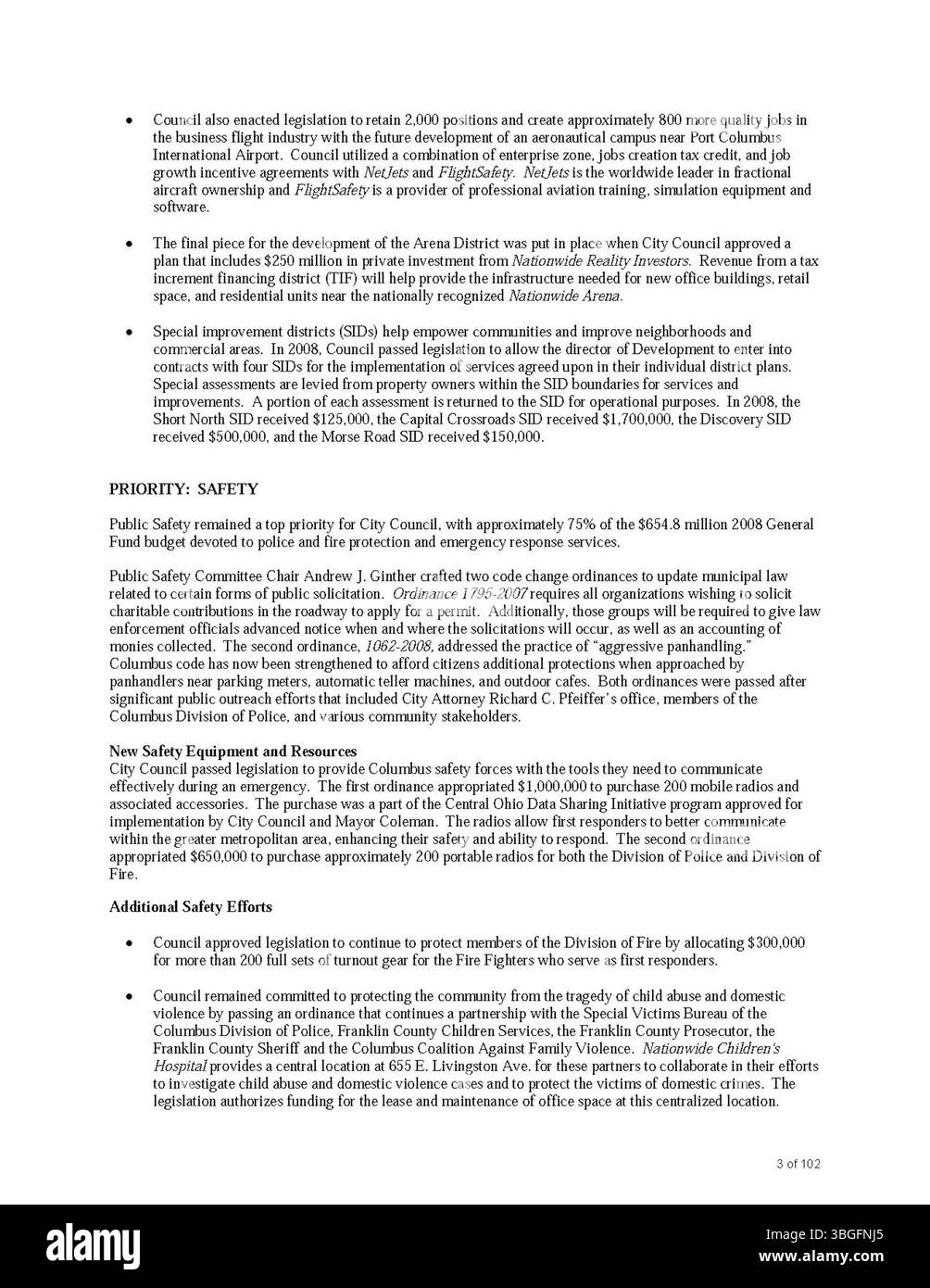Il rapporto annuale della città di Columbus del 2008 presenta i dati finanziari sulle entrate e le spese della città, nonché i rapporti del City Clerk, tesoriere della città e del Comitato delle vie e dei mezzi sull'esercizio fiscale. Foto Stock
