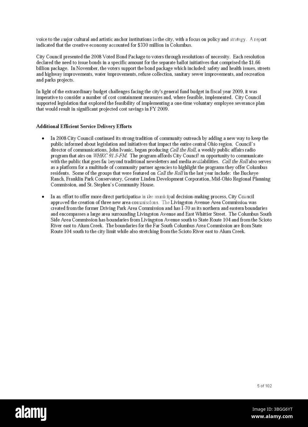 Il rapporto annuale della città di Columbus 2008 include dettagli finanziari sulle entrate e le spese per l'anno, con relazioni del Committee of Ways and Means, del City Clerk e del City Treasurer. Riflette le attività finanziarie della città e la salute fiscale generale durante il periodo. Foto Stock