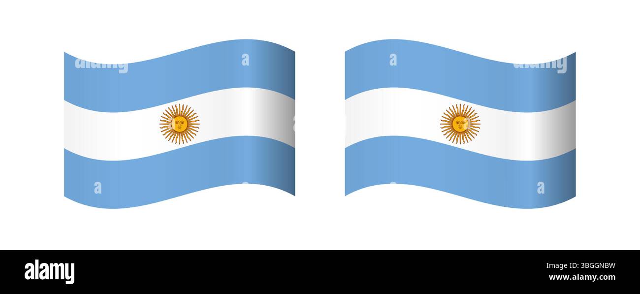 Set di forme di bandiere ondulate in stile grafico 3D. Bandiera creativa dell'Argentina. Icone Web. Design distintivo. Sport o business concept. Illustrazione Vettoriale