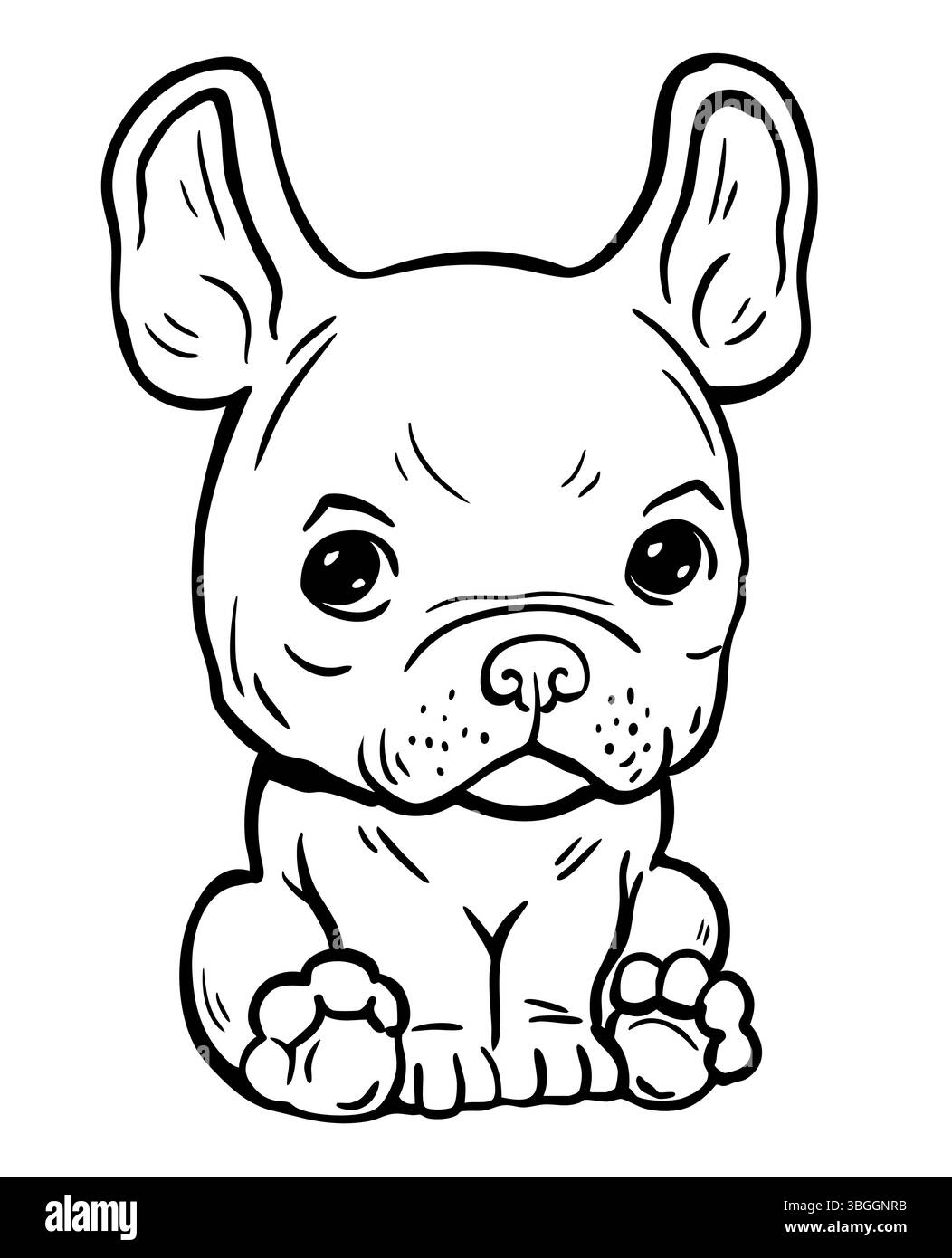 Un piccolo buffo cucciolo di bulldog con grandi orecchie Illustrazione Vettoriale