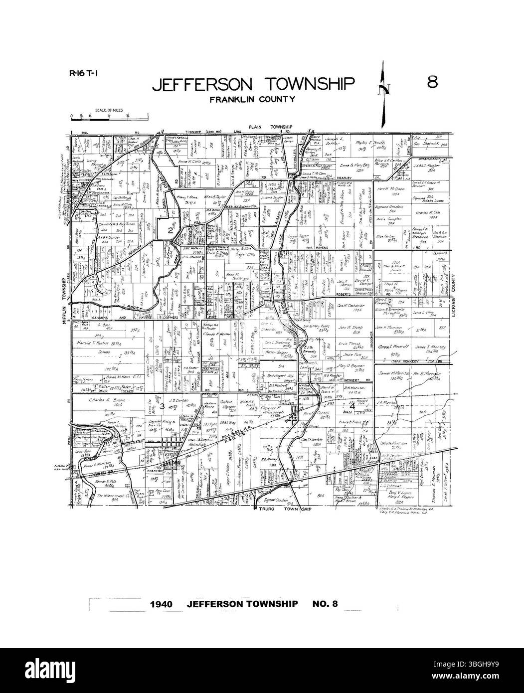 Questa pagina delle mappe fiscali della contea di Franklin del 1940 contiene dati dettagliati sulla proprietà terriera nella contea di Franklin, Ohio. Le mappe sono disposte in ordine alfabetico per nome di township, evidenziando la distribuzione del territorio nel 1940. Foto Stock