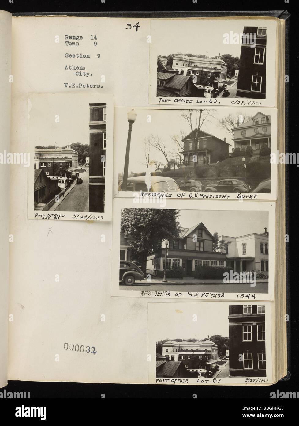 Pagina 68 del Range Book v. 04 mette in evidenza la storia di Athens Township, Athens County, Ohio, attraverso fotografie di cimiteri, scuole e tumuli dei nativi americani. Il libro di ritagli sottolinea la conservazione di queste caratteristiche storiche. Foto Stock