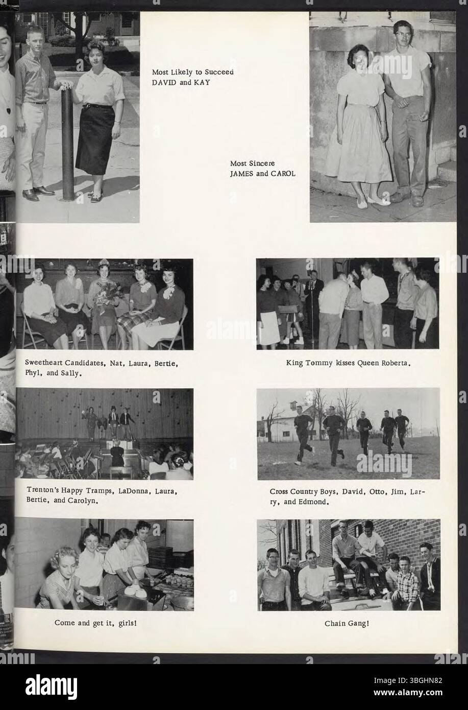 Pagina 59 dell'annuario 1959 della scuola superiore di Trenton presenta ritratti di gruppo e momenti salienti delle attività dell'anno senior. Foto Stock