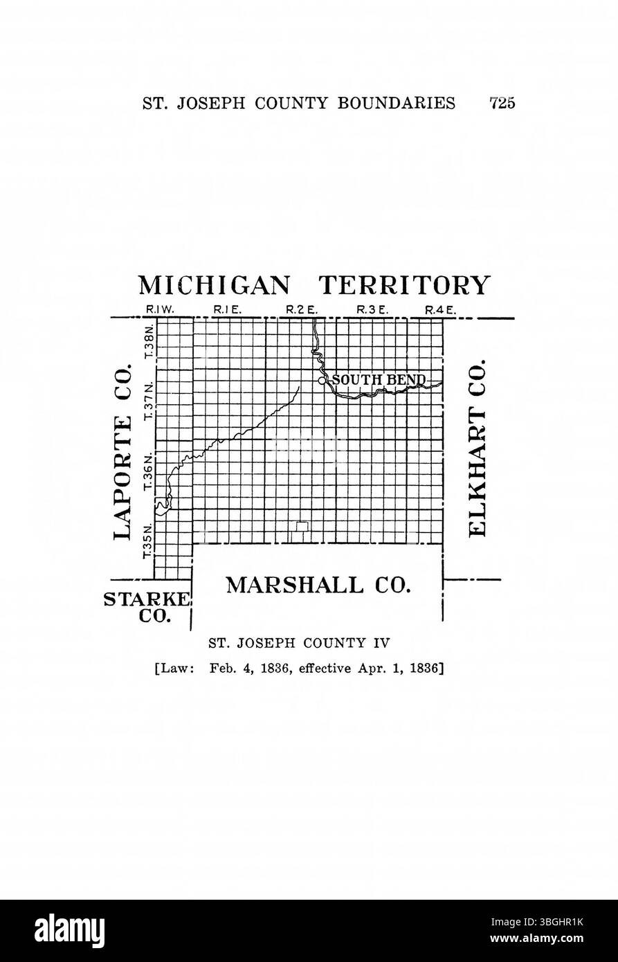 La pubblicazione Indiana Boundaries del 1967 fornisce una panoramica storica dei cambiamenti dei confini dello Stato. Questa pagina evidenzia l'evoluzione geografica dell'Indiana e i processi legali alla base delle regolazioni dei confini. Foto Stock