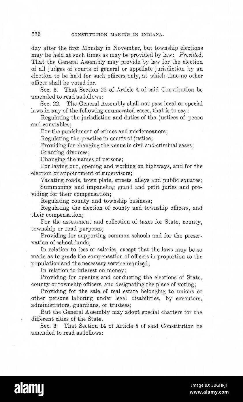 Questa sezione del volume 2 di *Constitution Making in Indiana* (1975) fornisce approfondimenti sugli argomenti politici e giuridici sollevati durante i dibattiti che hanno plasmato la costituzione dello stato dell'Indiana. Foto Stock